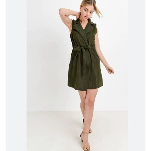 Elevenses Olive Wrap Trench Dress / Vest. SP. Anthropologie - Picture 1 of 13